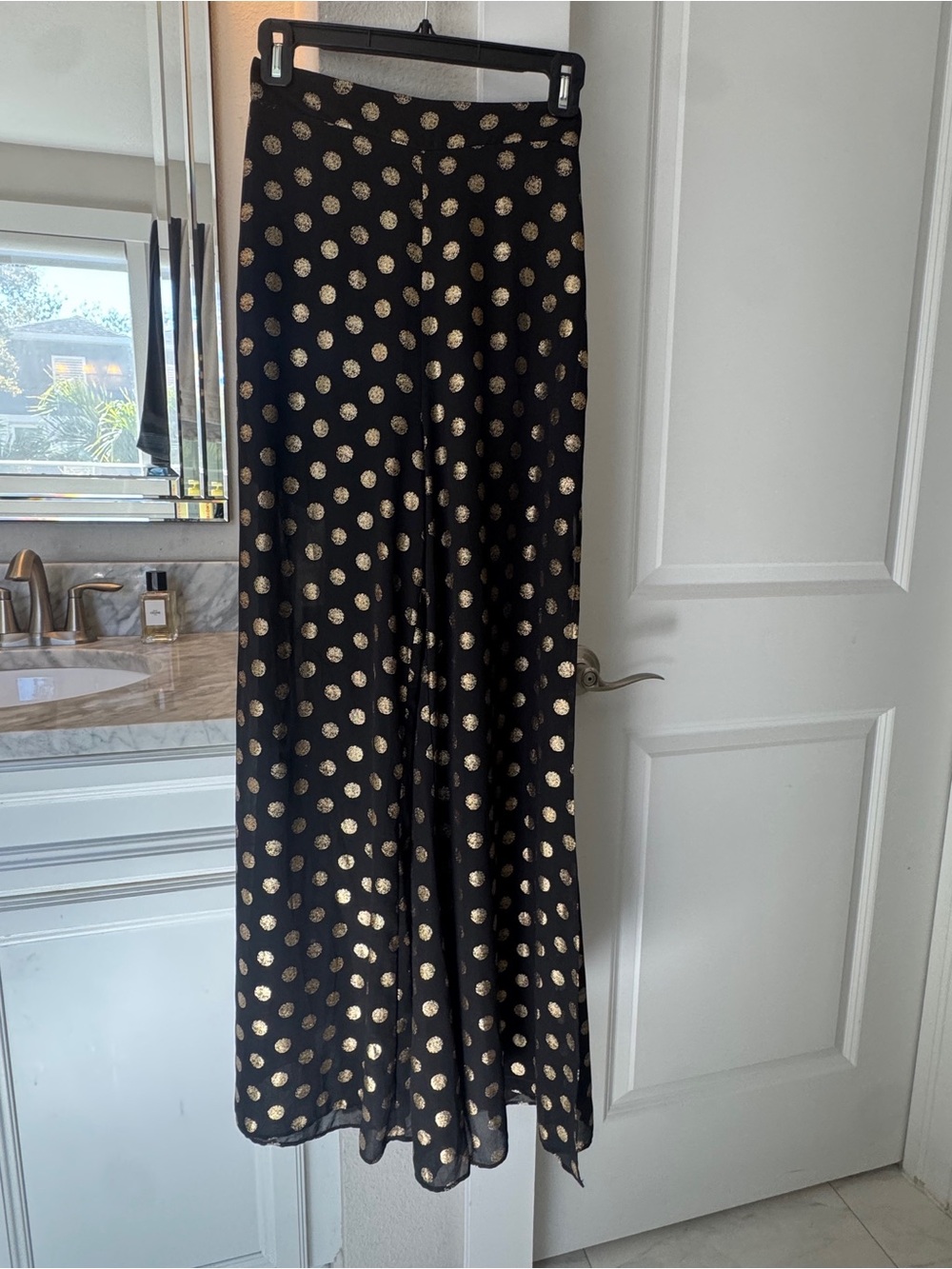 Show Me Your Mumu Campbell High Slit Pants Black Gold Polka Dot Wide Leg REVOLVE - Picture 8 of 9
